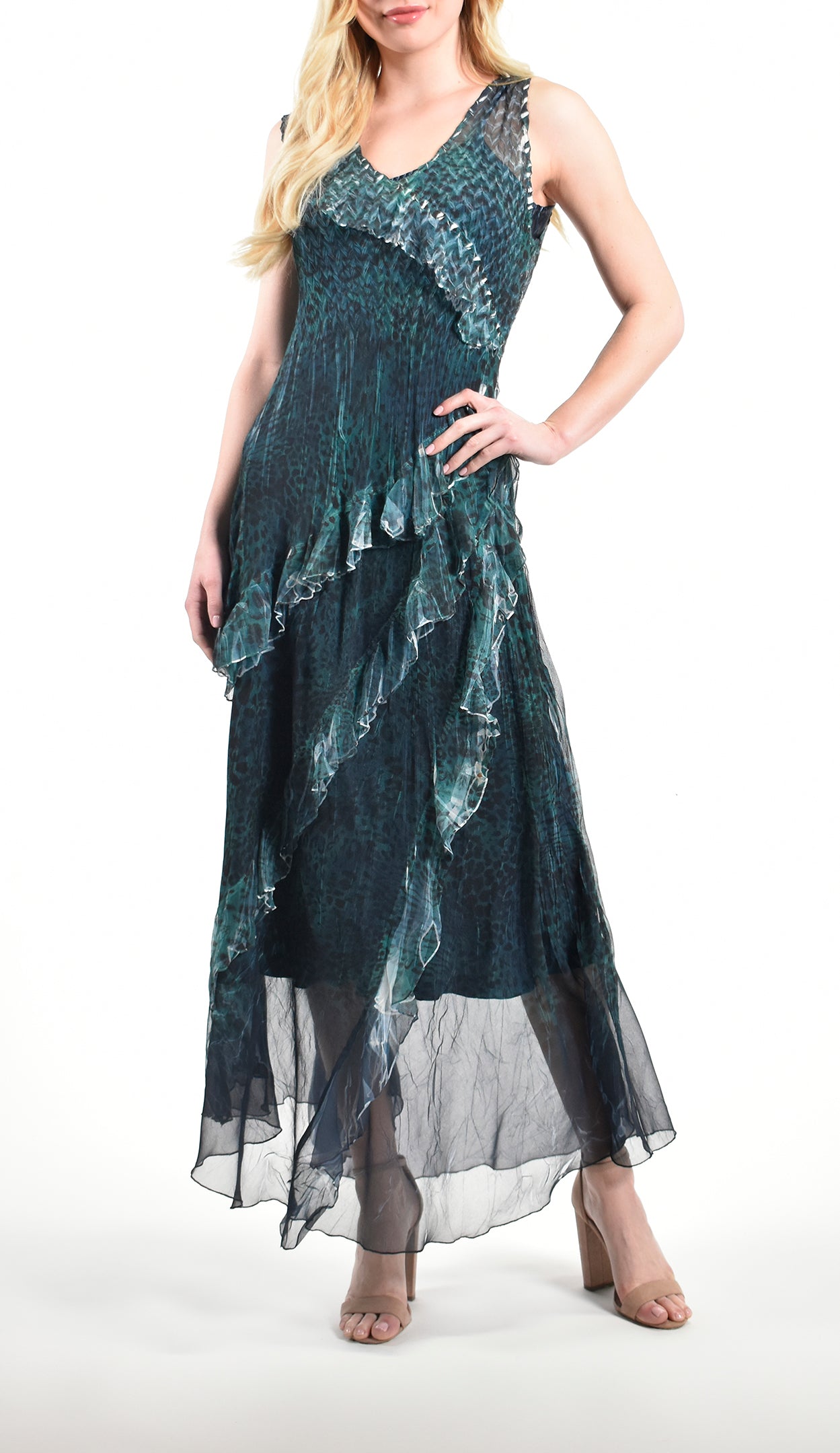 Sleeveless Ruffle Maxi Dress Komarov Clothing Official Site