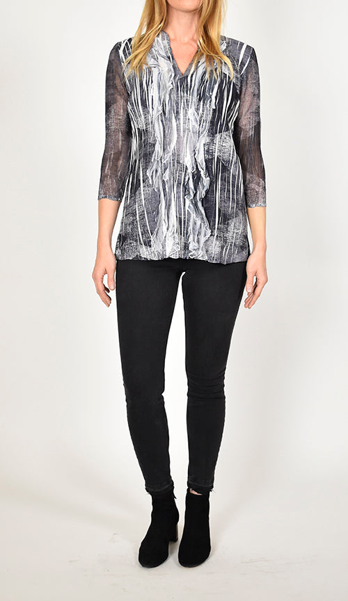 Ruffle Front Detail Chiffon Sleeve Top