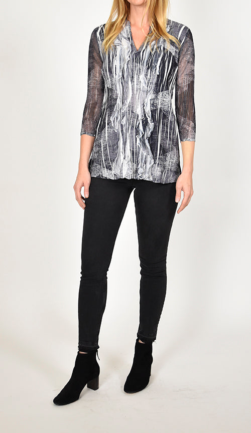 Ruffle Front Detail Chiffon Sleeve Top